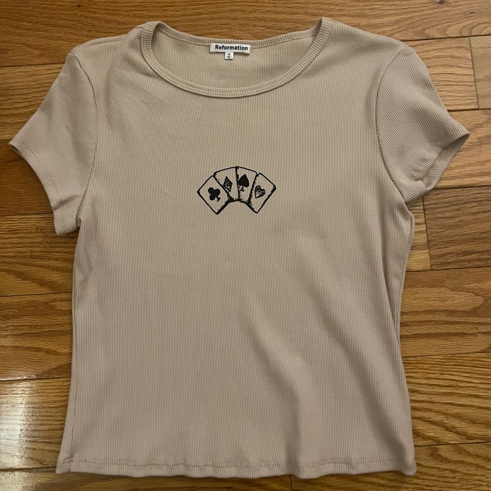 Reformation tan ribbed tee